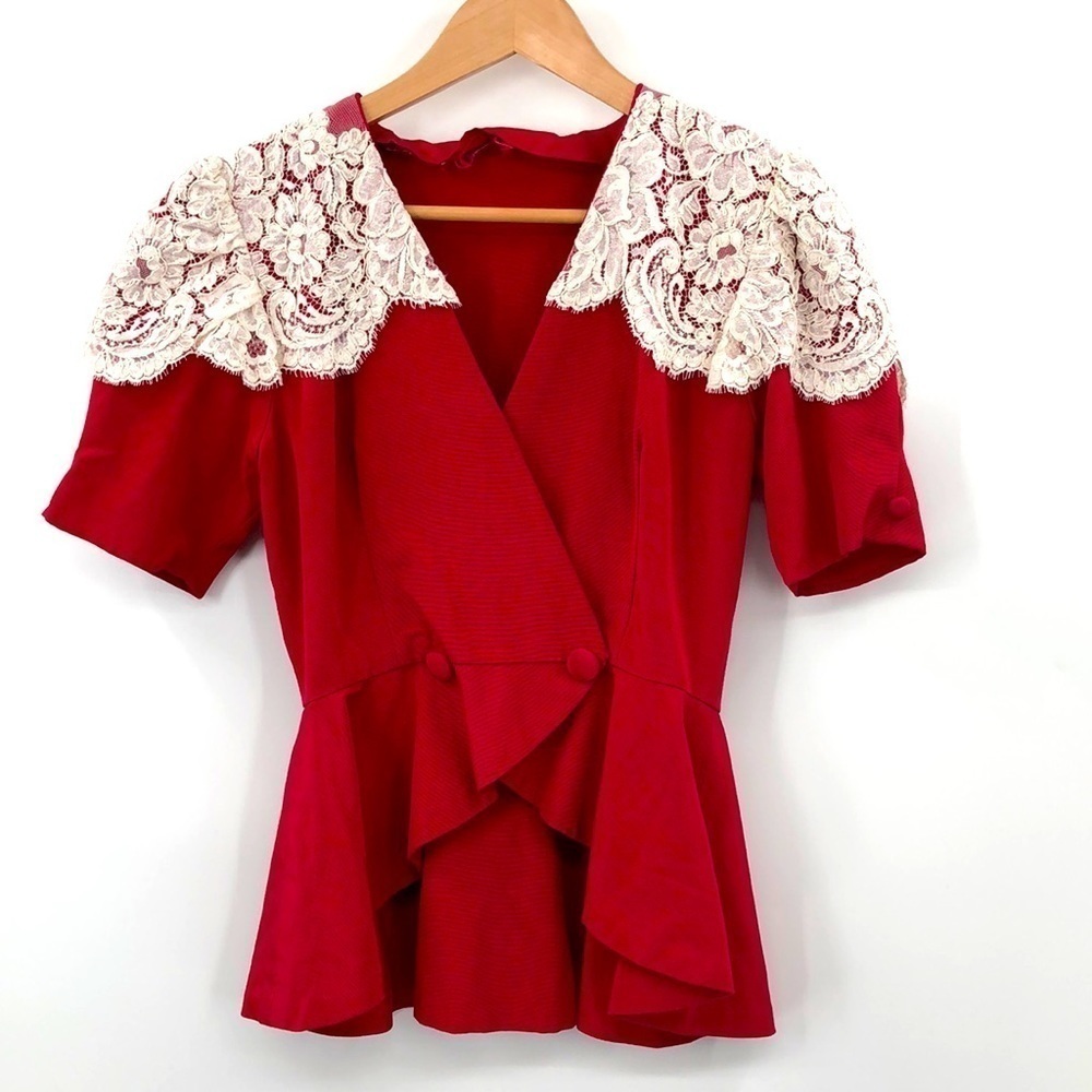 Vtg 80s Top Jacket High Low Peplum Size M Edwardian Victorian Style